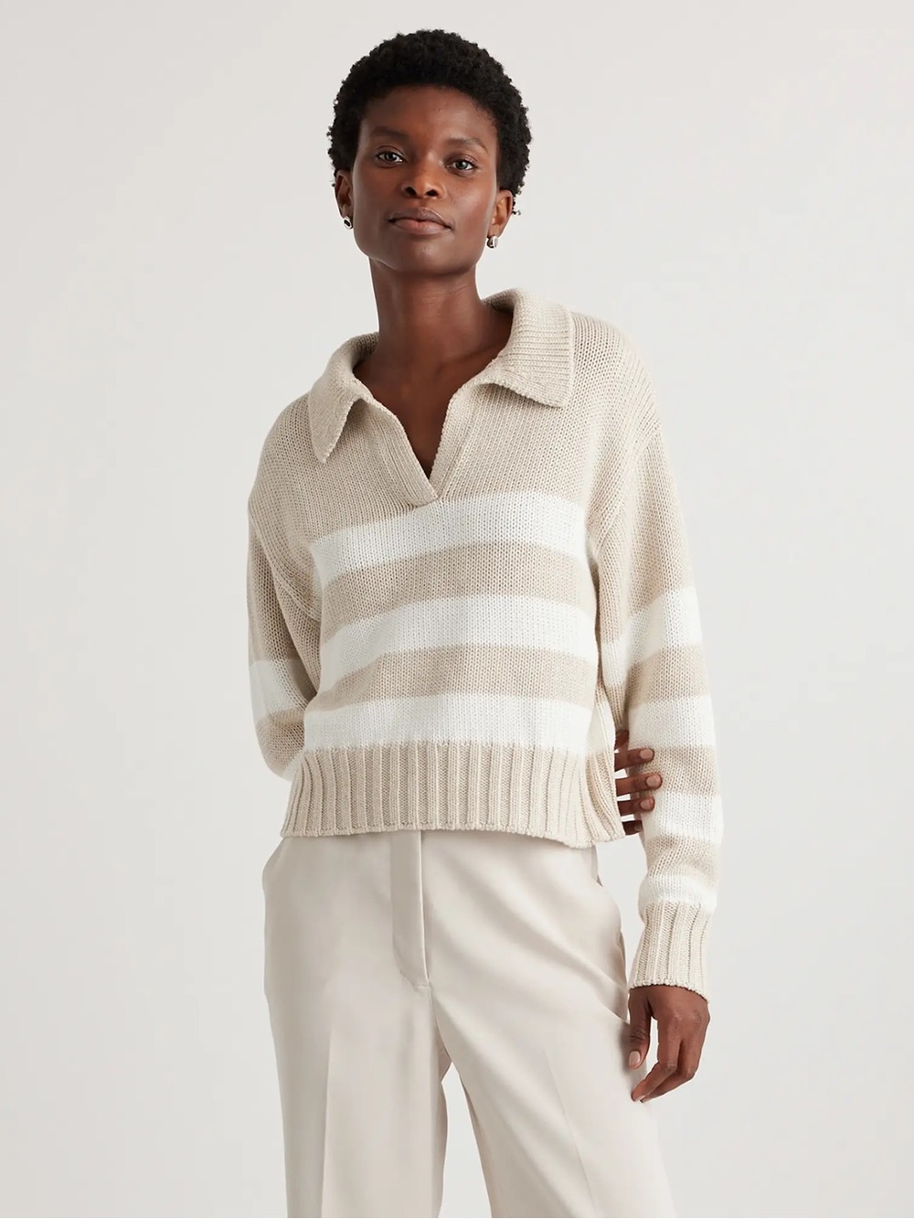 Quince 100% Organic Cropped Cotton Polo Sweater